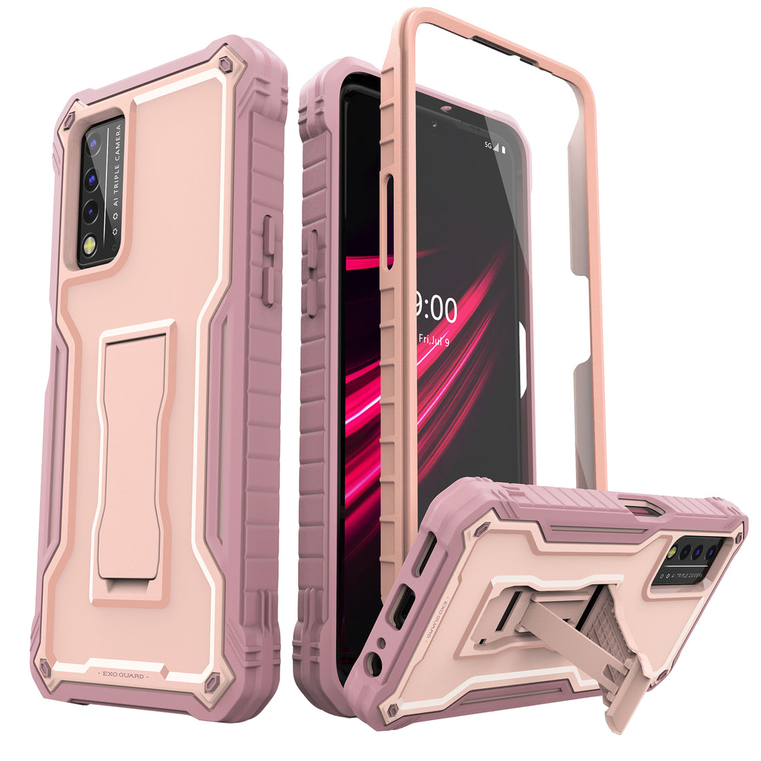 ExoGuard for T-Mobile REVVL V Plus 5G Case, Rubber Shockproof Full-Body Cover Case Built-in Screen Protector and Kickstand Compatible with T-Mobile REVVL V Plus 5G Phone