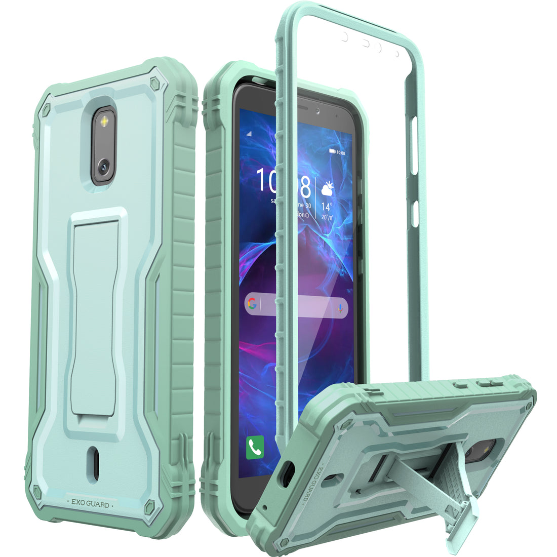 ExoGuard for Cricket Debut Case, Compatible with ATT Calypso 2 Phone, Rubber Shockproof Full Body Cover Case Built in Screen Protector and Kickstand