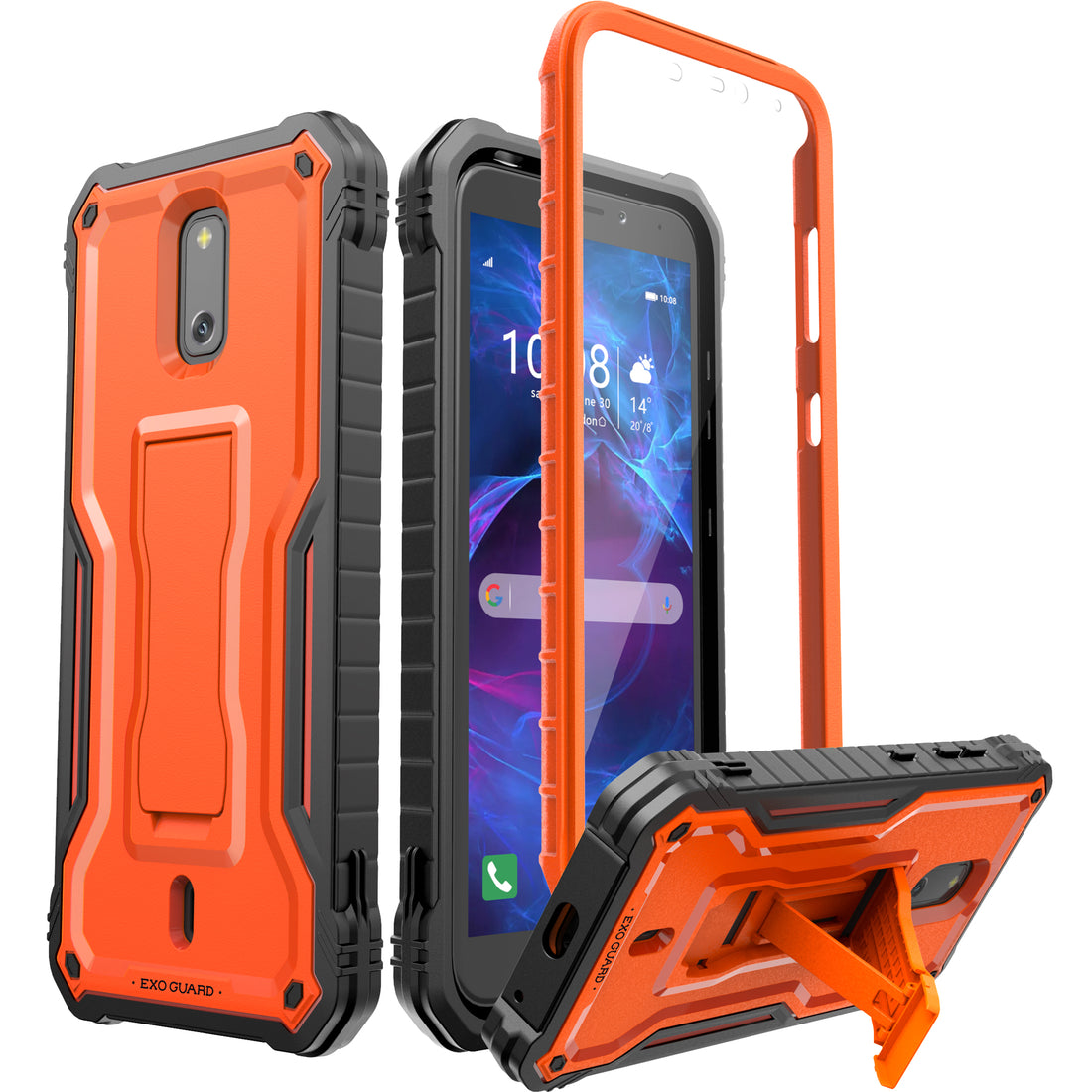 ExoGuard for Cricket Debut Case, Compatible with ATT Calypso 2 Phone, Rubber Shockproof Full Body Cover Case Built in Screen Protector and Kickstand