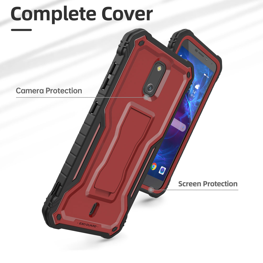 ExoGuard for Cricket Debut Case, Compatible with ATT Calypso 2 Phone, Rubber Shockproof Full Body Cover Case Built in Screen Protector and Kickstand