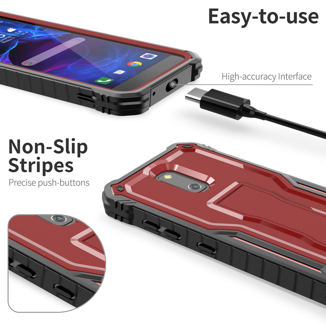 ExoGuard for Cricket Debut Case, Compatible with ATT Calypso 2 Phone, Rubber Shockproof Full Body Cover Case Built in Screen Protector and Kickstand