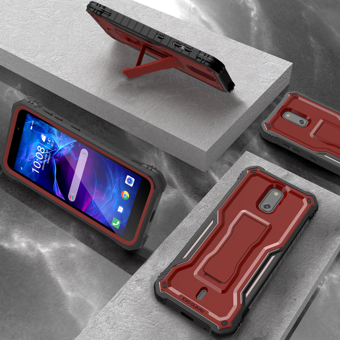 ExoGuard for Cricket Debut Case, Compatible with ATT Calypso 2 Phone, Rubber Shockproof Full Body Cover Case Built in Screen Protector and Kickstand
