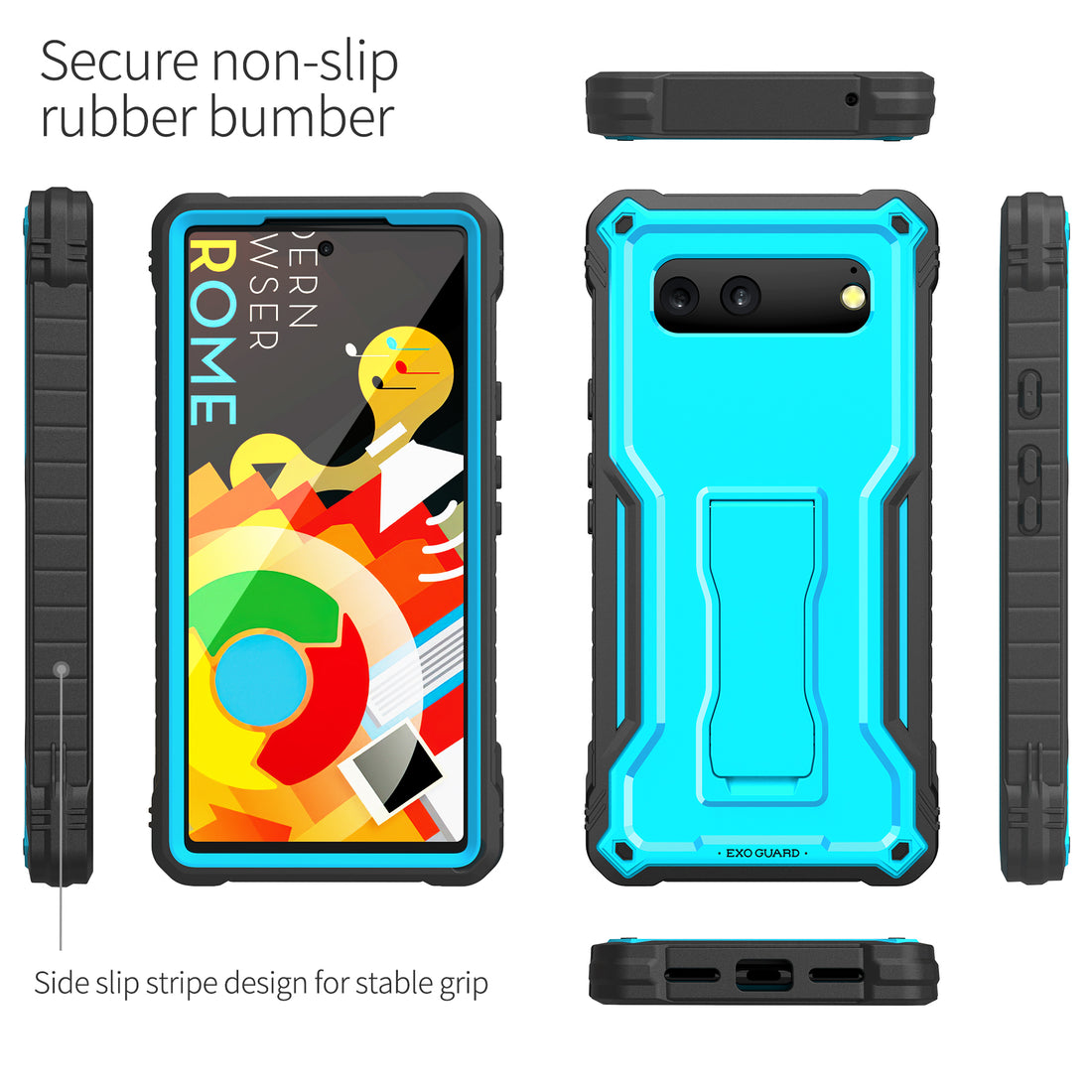 ExoGuard for Google Pixel 6 Series Case, Built-in Kickstand Rubber Shockproof Heavy Duty Case with Screen Protector forGoogle Pixel 6/Google Pixel 6A/ Google Pixel 6 Pro(Pixel 6 Pro Does not come with a screen protector)