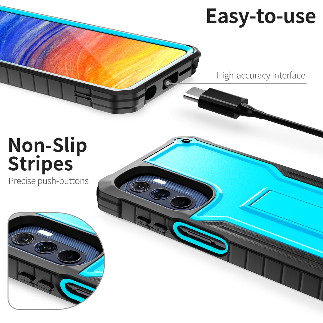 ExoGuard for Moto G Stylus 5G 2022 Case, Rubber Shockproof Full-Body Cover Case Come with a Tempered Glass Screen Protector and Kickstand