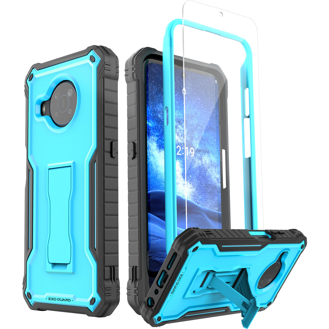ExoGuard for Nokia 8 V 5G UW Case, Compatible with Nokia 8.3 Phone, Rubber Shockproof Full-Body Cover Case Built-in Screen Protector and Kickstand