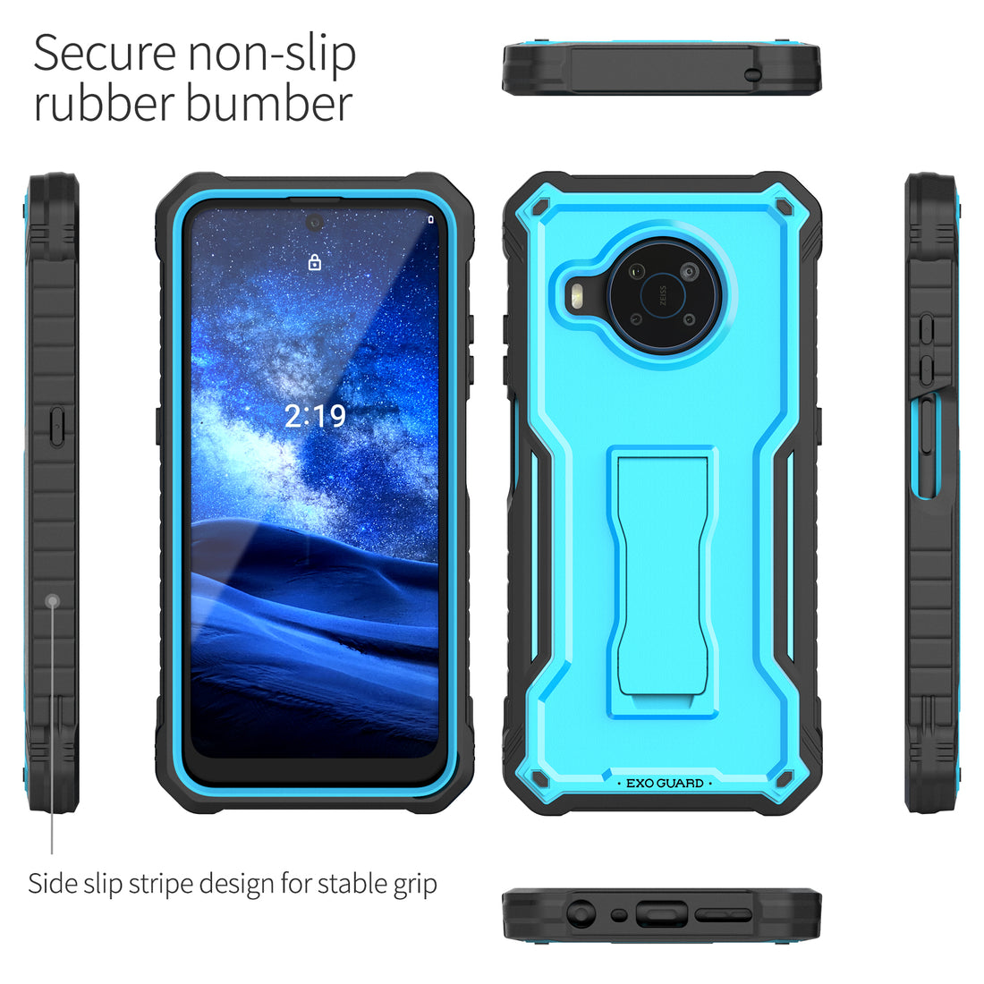 ExoGuard for Nokia 8 V 5G UW Case, Compatible with Nokia 8.3 Phone, Rubber Shockproof Full-Body Cover Case Built-in Screen Protector and Kickstand