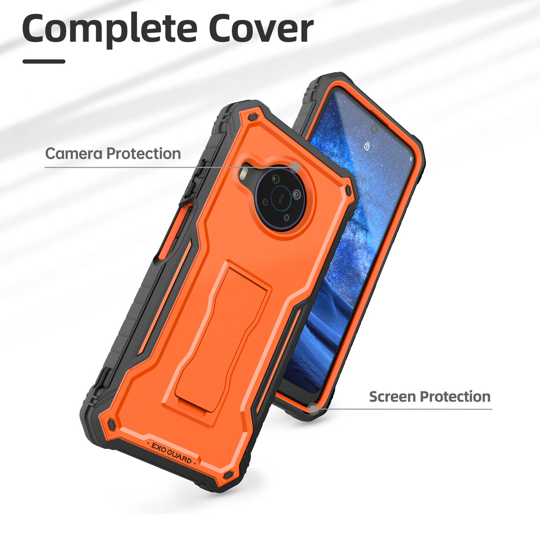 ExoGuard for Nokia X100 Case, Rubber Shockproof Full-Body Cover Case with Tempered Glass Screen Protector Built-in Kickstand
