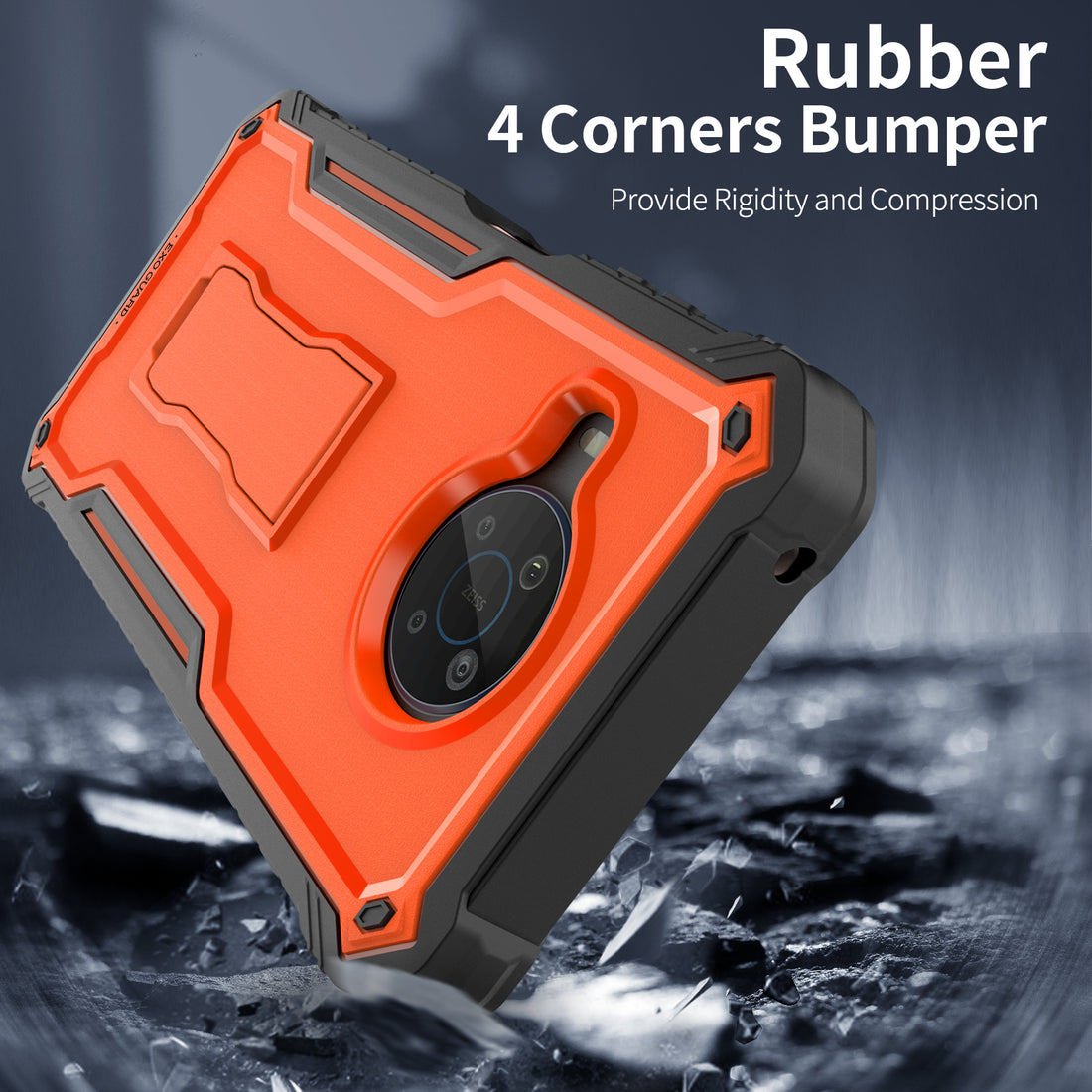 ExoGuard for Nokia X100 Case, Rubber Shockproof Full-Body Cover Case with Tempered Glass Screen Protector Built-in Kickstand