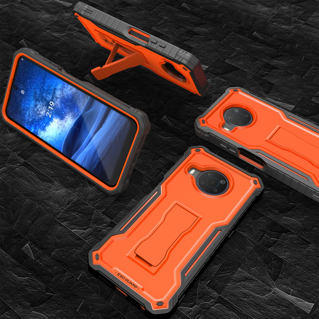 ExoGuard for Nokia X100 Case, Rubber Shockproof Full-Body Cover Case with Tempered Glass Screen Protector Built-in Kickstand