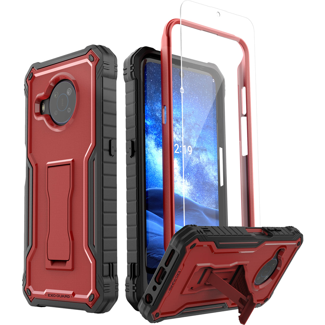 ExoGuard for Nokia X100 Case, Rubber Shockproof Full-Body Cover Case with Tempered Glass Screen Protector Built-in Kickstand
