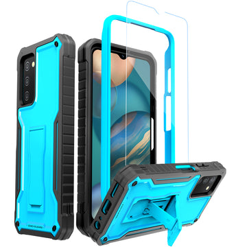 ExoGuard for Samsung Galaxy A03S 5G Case, Rubber Shockproof Heavy Duty Case with Screen Protector for Samsung A03S 5G Phone, Built-in Kickstand