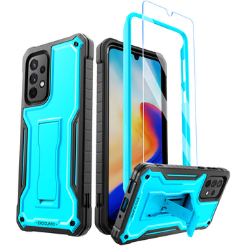 ExoGuard for Samsung Galaxy A33 Case, Rubber Shockproof Full-Body Cover Case with a Tempered Glass Screen Protector and Kickstand