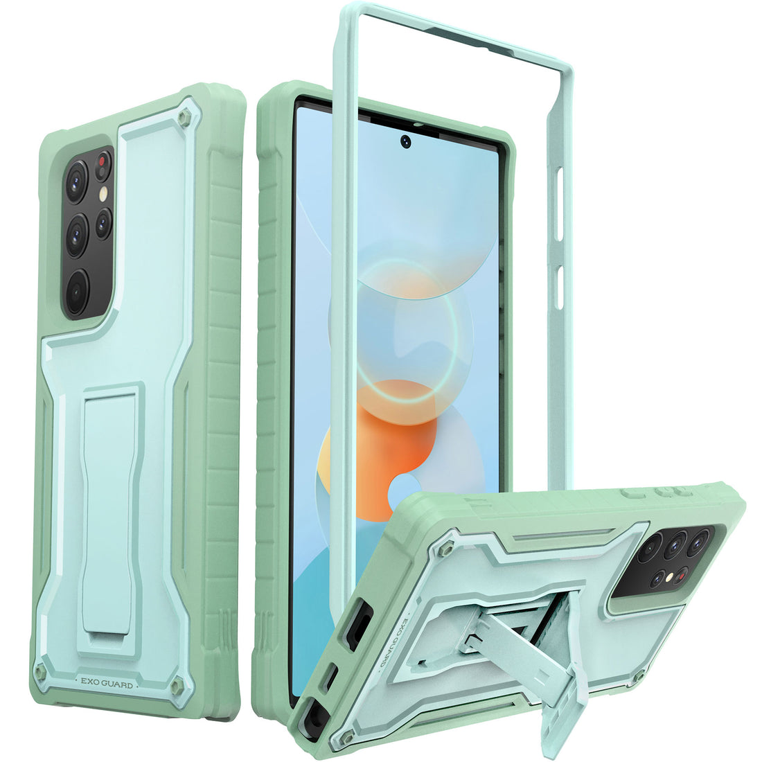 ExoGuard for Samsung Galaxy S22 Series Case, Rubber Shockproof Heavy Duty Case with Screen Protector Built-in Kickstand for Samsung S22 / Samsung S22 Plus / Samsung S22 Ultra(S22 Ultra Does not come with a screen protector)