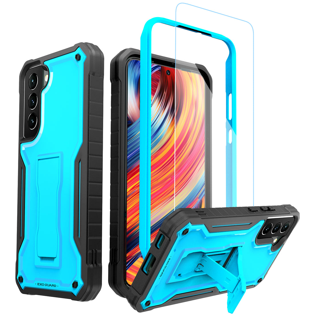 ExoGuard for Samsung Galaxy S22 Series Case, Rubber Shockproof Heavy Duty Case with Screen Protector Built-in Kickstand for Samsung S22 / Samsung S22 Plus / Samsung S22 Ultra(S22 Ultra Does not come with a screen protector)