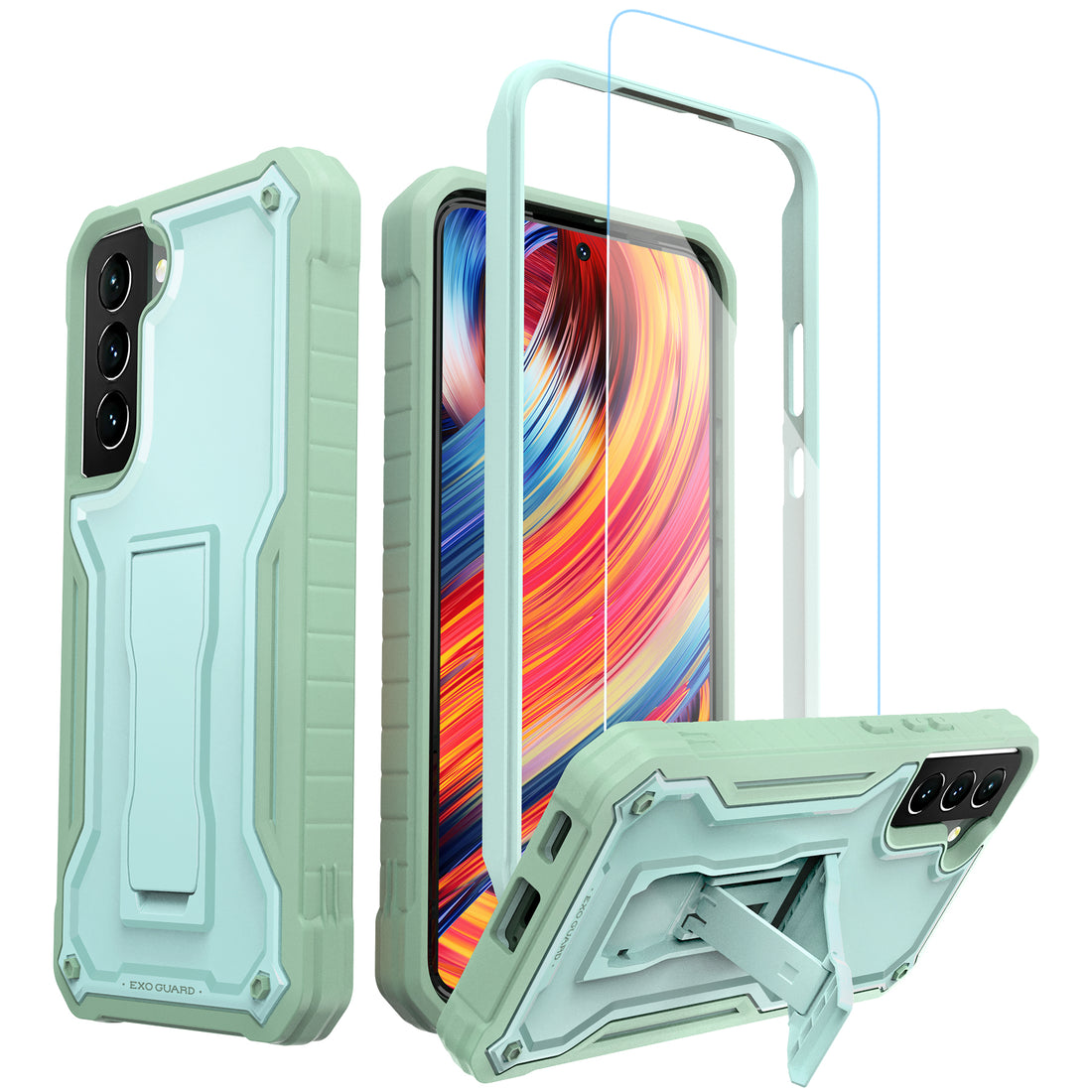 ExoGuard for Samsung Galaxy S22 Series Case, Rubber Shockproof Heavy Duty Case with Screen Protector Built-in Kickstand for Samsung S22 / Samsung S22 Plus / Samsung S22 Ultra(S22 Ultra Does not come with a screen protector)