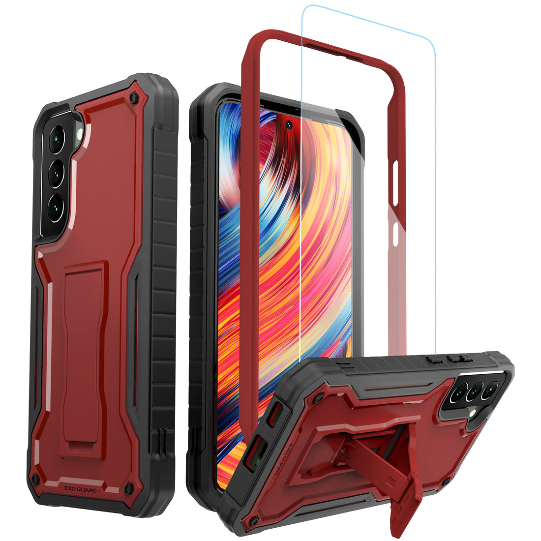 ExoGuard for Samsung Galaxy S22 Series Case, Rubber Shockproof Heavy Duty Case with Screen Protector Built-in Kickstand for Samsung S22 / Samsung S22 Plus / Samsung S22 Ultra(S22 Ultra Does not come with a screen protector)