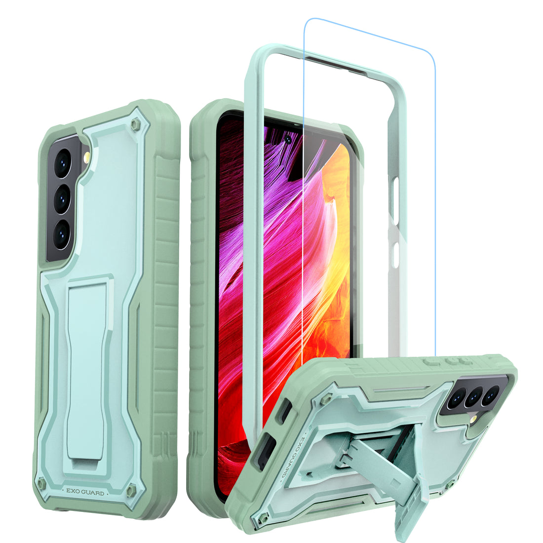 ExoGuard for Samsung Galaxy S22 Series Case, Rubber Shockproof Heavy Duty Case with Screen Protector Built-in Kickstand for Samsung S22 / Samsung S22 Plus / Samsung S22 Ultra(S22 Ultra Does not come with a screen protector)