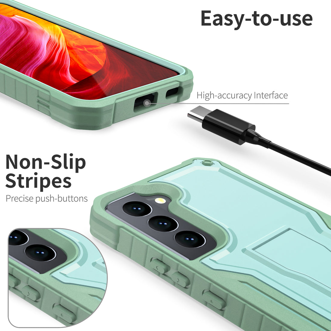 ExoGuard for Samsung Galaxy S22 Series Case, Rubber Shockproof Heavy Duty Case with Screen Protector Built-in Kickstand for Samsung S22 / Samsung S22 Plus / Samsung S22 Ultra(S22 Ultra Does not come with a screen protector)