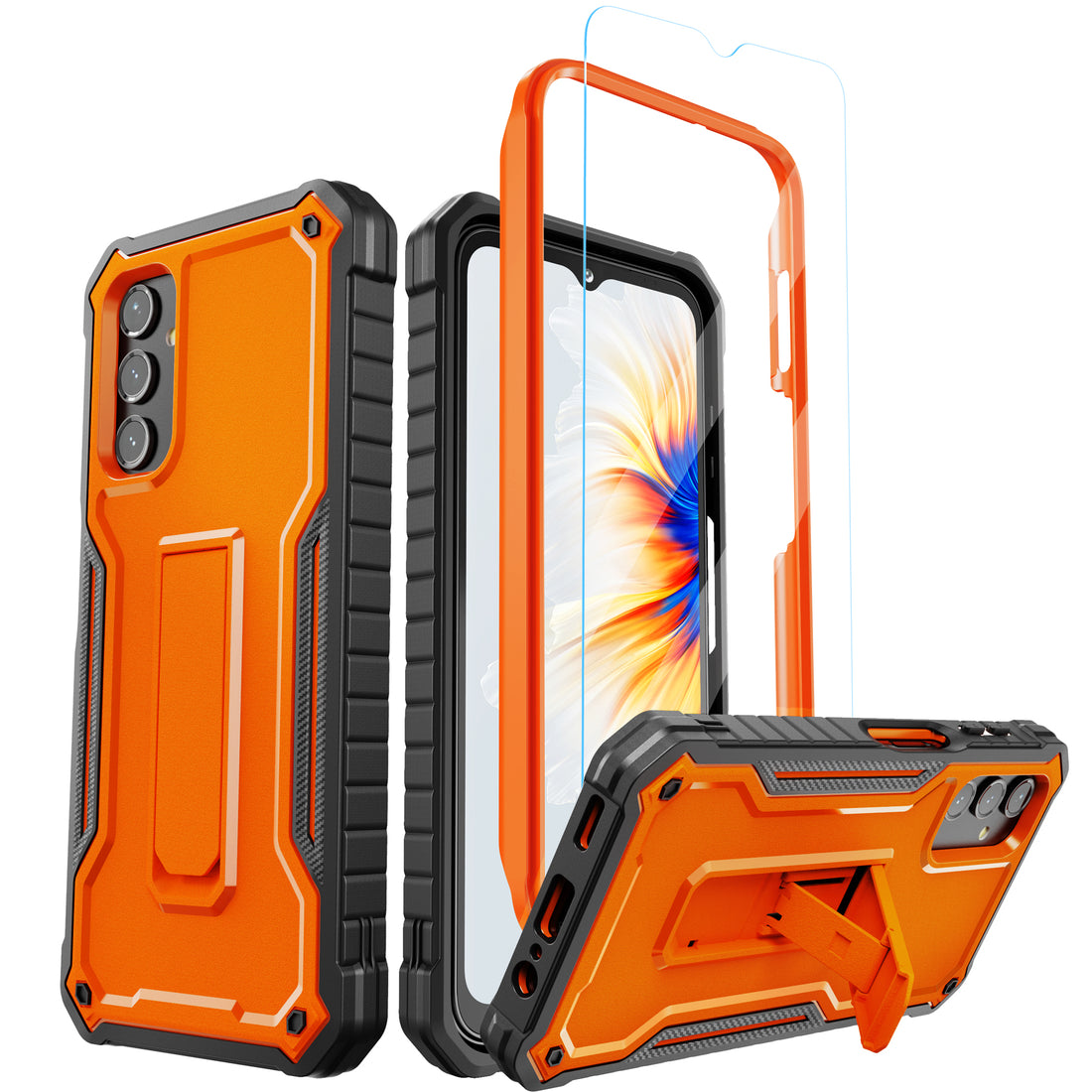 ExoGuard for Samsung Galaxy A14 5G Case, Rubber Shockproof Heavy Duty Case with Screen Protector for Samsung A14 Phone, Built-in Kickstand