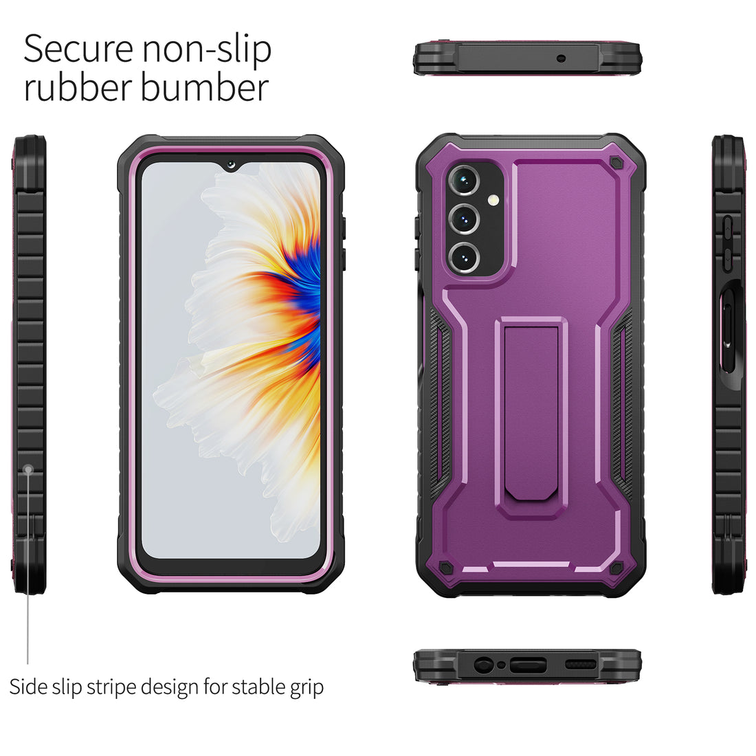 ExoGuard for Samsung Galaxy A14 5G Case, Rubber Shockproof Heavy Duty Case with Screen Protector for Samsung A14 Phone, Built-in Kickstand