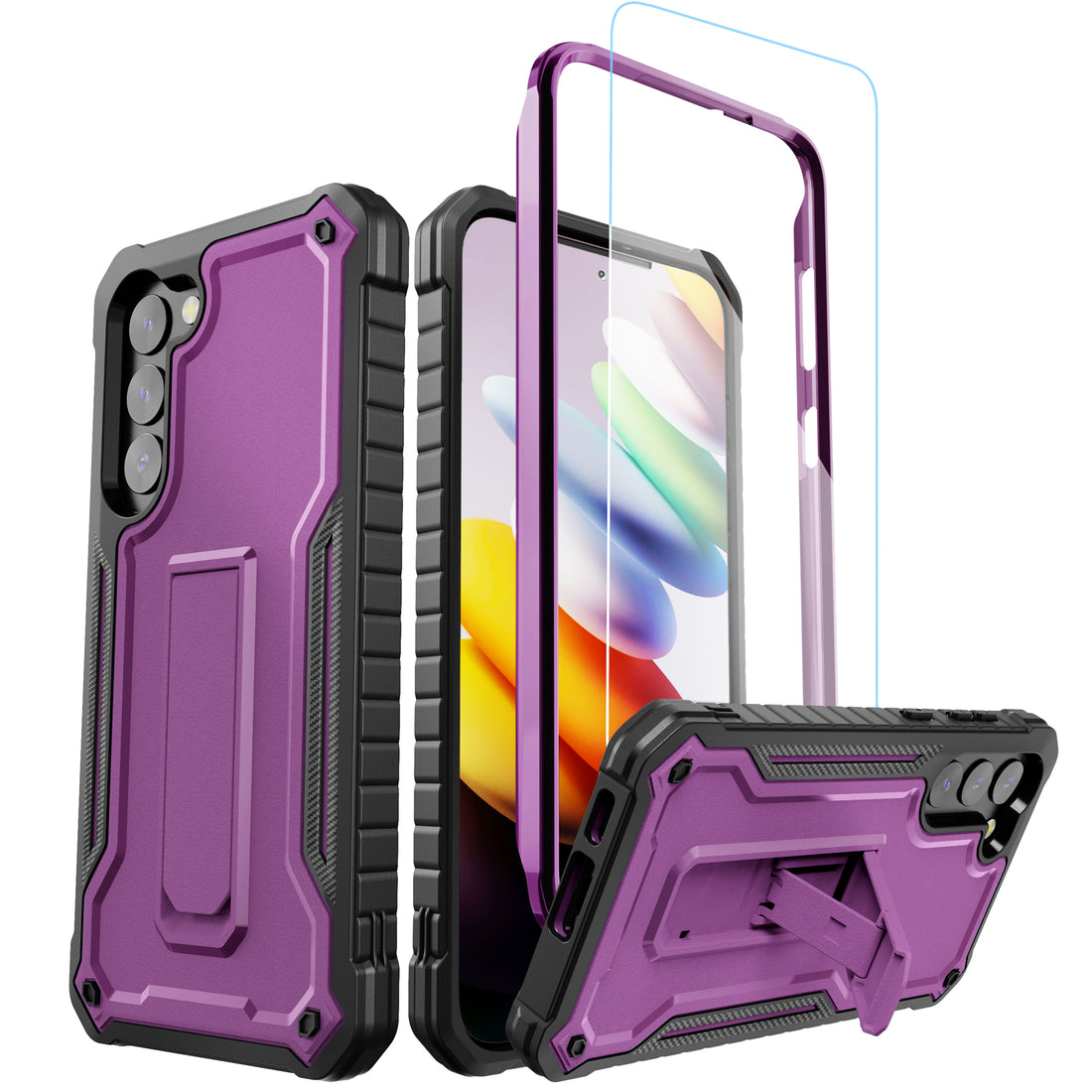 ExoGuard for Samsung Galaxy S23 Series Case, Rubber Shockproof Heavy Duty Case with Screen Protector Built-in Kickstand for Samsung S23 / Samsung S23 Plus / Samsung S23 Ultra(S23 Ultra Does not come with a screen protector)