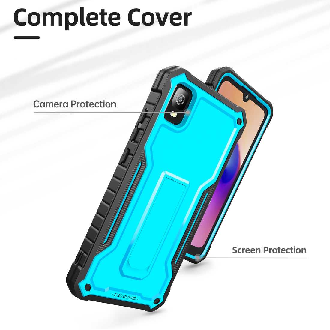 ExoGuard for TCL 30Z Case, TCL 30 LE Case, Rubber Shockproof Full-Body Cover Case Come with a Tempered Glass Screen Protector and Kickstand