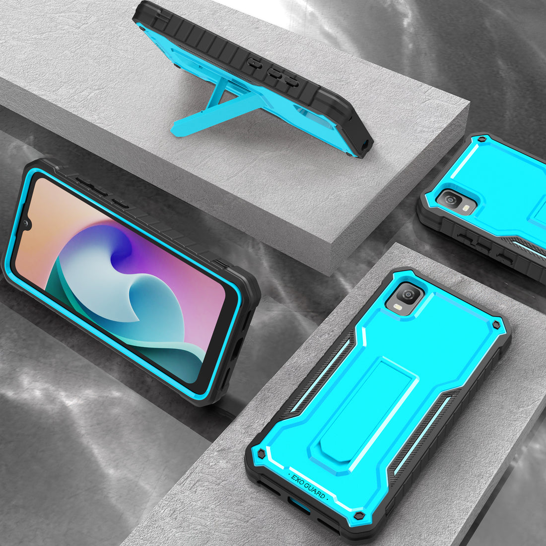 ExoGuard for TCL 30Z Case, TCL 30 LE Case, Rubber Shockproof Full-Body Cover Case Come with a Tempered Glass Screen Protector and Kickstand