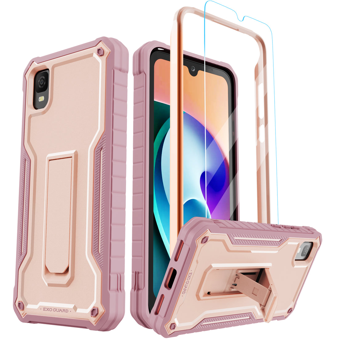 ExoGuard for TCL 30Z Case, TCL 30 LE Case, Rubber Shockproof Full-Body Cover Case Come with a Tempered Glass Screen Protector and Kickstand