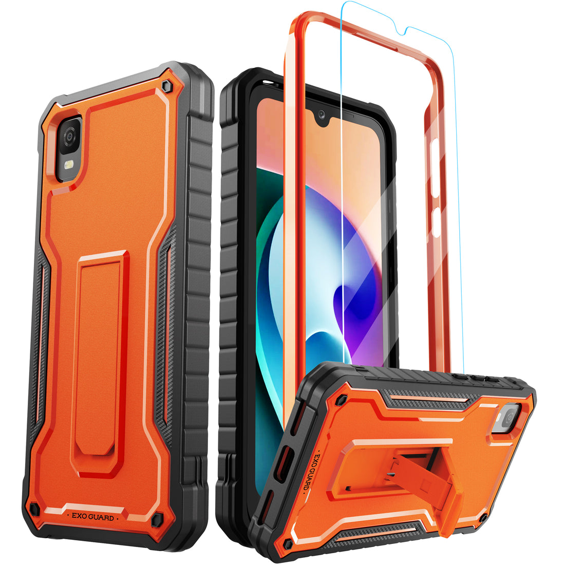 ExoGuard for TCL 30Z Case, TCL 30 LE Case, Rubber Shockproof Full-Body Cover Case Come with a Tempered Glass Screen Protector and Kickstand