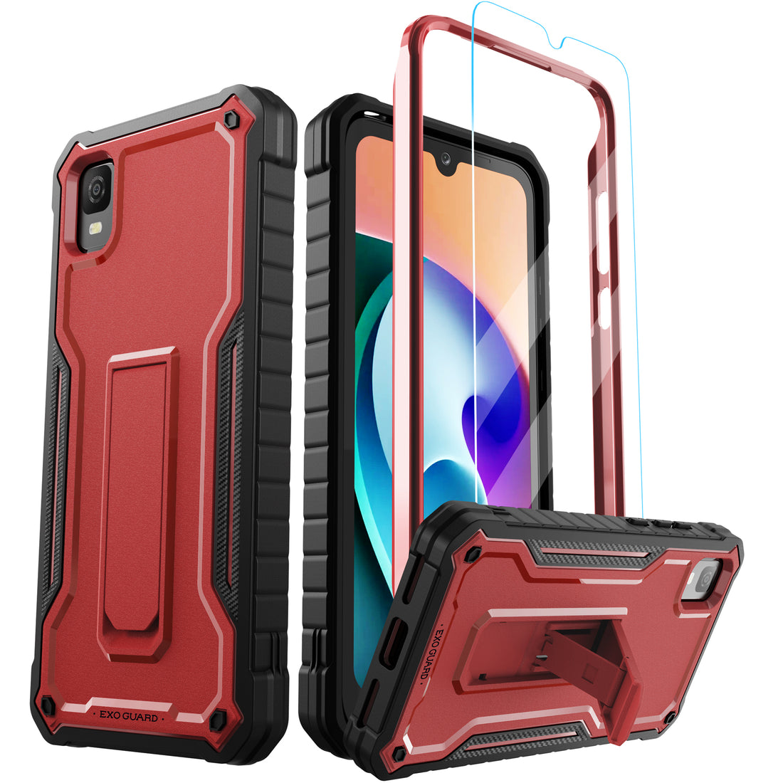 ExoGuard for TCL 30Z Case, TCL 30 LE Case, Rubber Shockproof Full-Body Cover Case Come with a Tempered Glass Screen Protector and Kickstand