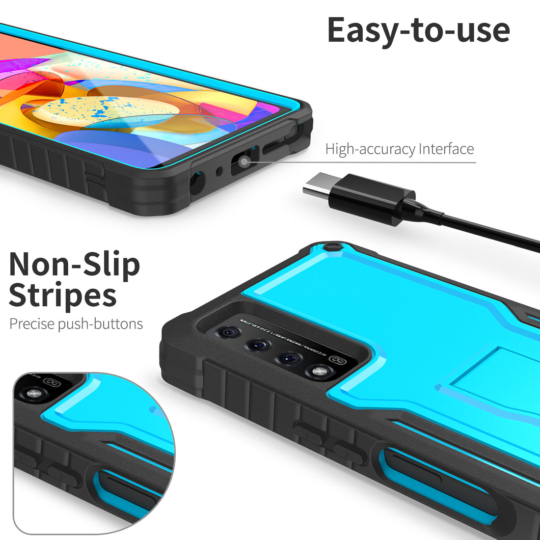 ExoGuard for TCL Stylus 5G Case, Rubber Shockproof Full-Body Cover Case Come with a Tempered Glass Screen Protector and Kickstand Compatible with TCL Stylus 5G Phone