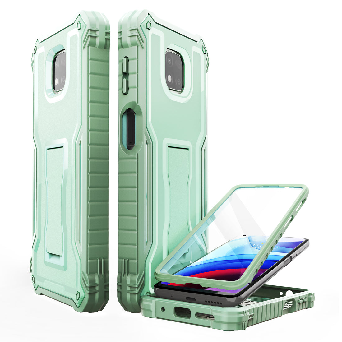 ExoGuard for Moto G Power 2021 Case, Rubber Shockproof Full-Body Cover Case Built-in Screen Protector and Kickstand
