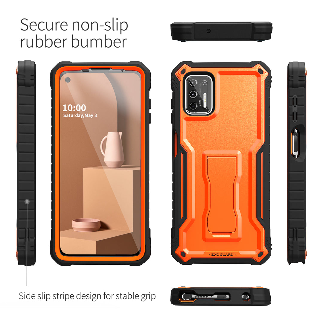 ExoGuard for Moto G Stylus 2021 Case, Rubber Shockproof Full-Body Cover Case Built-in Screen Protector and Kickstand Compatible with Moto G Stylus 2021 Phone