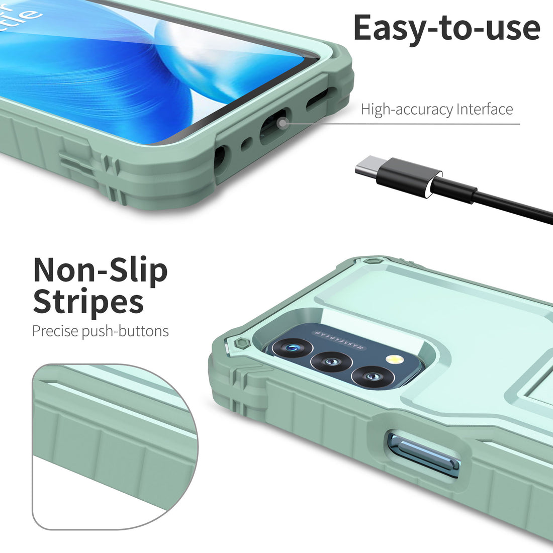 ExoGuard for OnePlus Nord N200 5G Case, Rubber Shockproof Full-Body Cover Case Built-in Screen Protector and Kickstand Compatible with OnePlus Nord N200 Phone