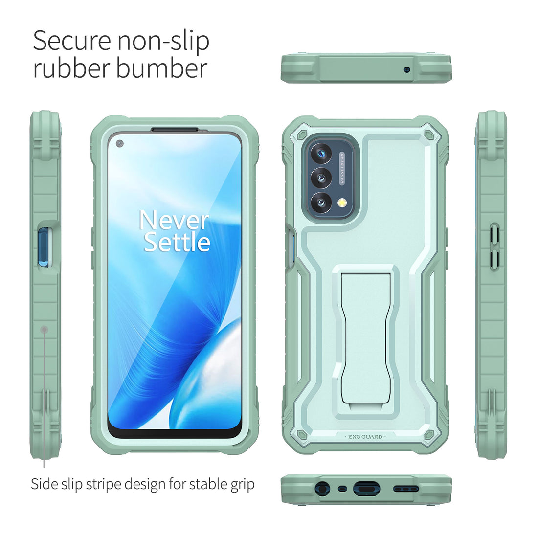 ExoGuard for OnePlus Nord N200 5G Case, Rubber Shockproof Full-Body Cover Case Built-in Screen Protector and Kickstand Compatible with OnePlus Nord N200 Phone