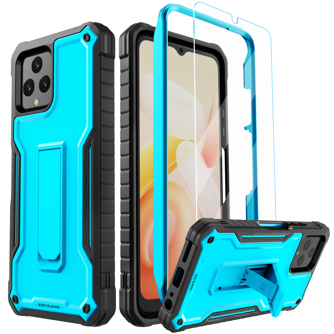 ExoGuard for T-Mobile REVVL 6 5G Case, Rubber Shockproof Full-Body Cover Case Come with a Tempered Glass Screen Protector, Built-in Kickstand