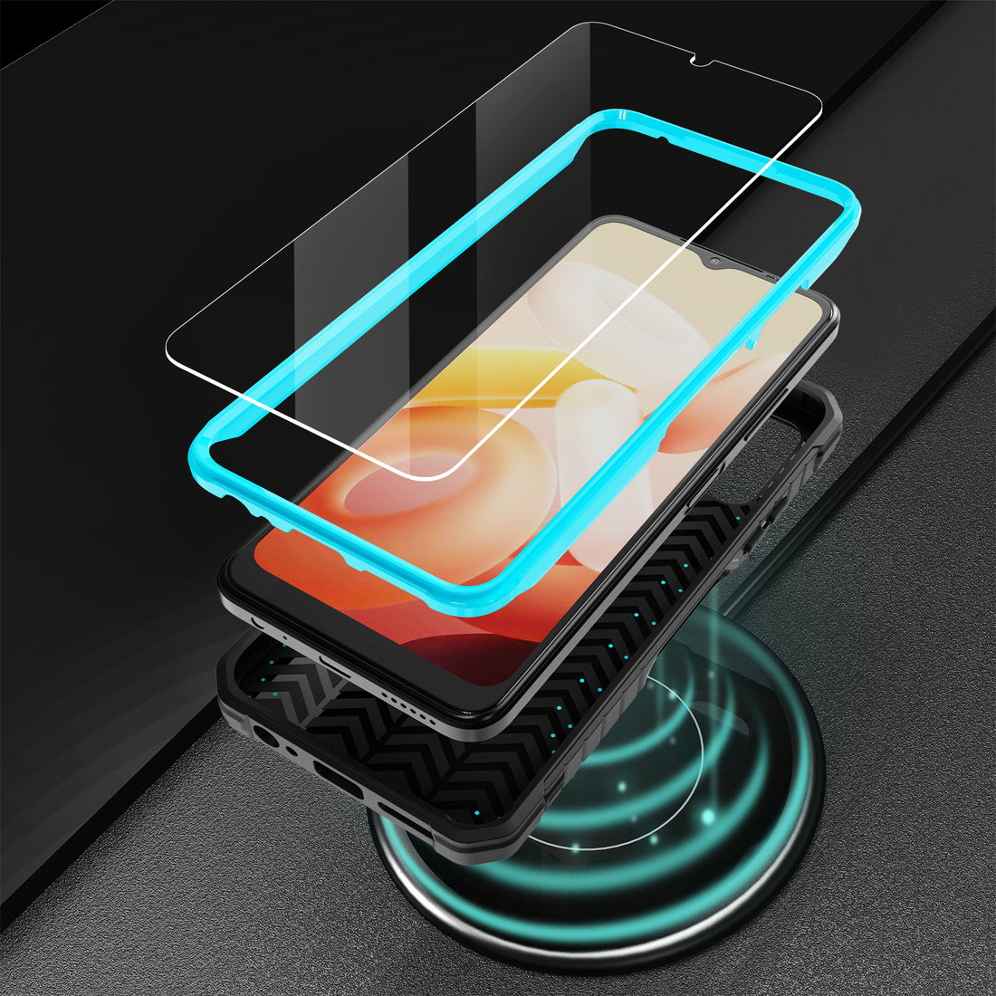 ExoGuard for T-Mobile REVVL 6 5G Case, Rubber Shockproof Full-Body Cover Case Come with a Tempered Glass Screen Protector, Built-in Kickstand