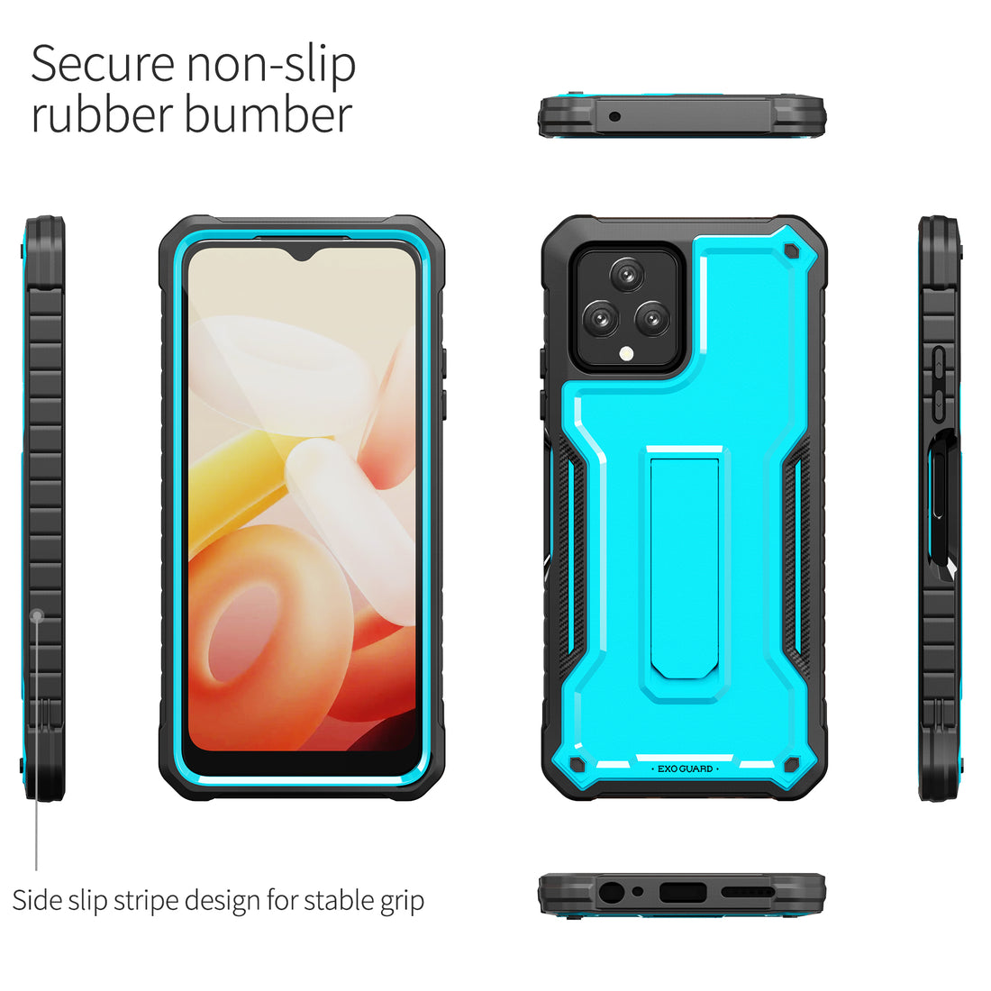 ExoGuard for T-Mobile REVVL 6 5G Case, Rubber Shockproof Full-Body Cover Case Come with a Tempered Glass Screen Protector, Built-in Kickstand