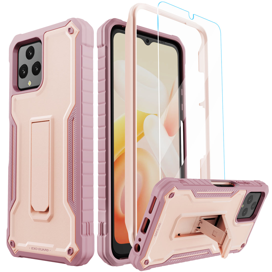 ExoGuard for T-Mobile REVVL 6 5G Case, Rubber Shockproof Full-Body Cover Case Come with a Tempered Glass Screen Protector, Built-in Kickstand