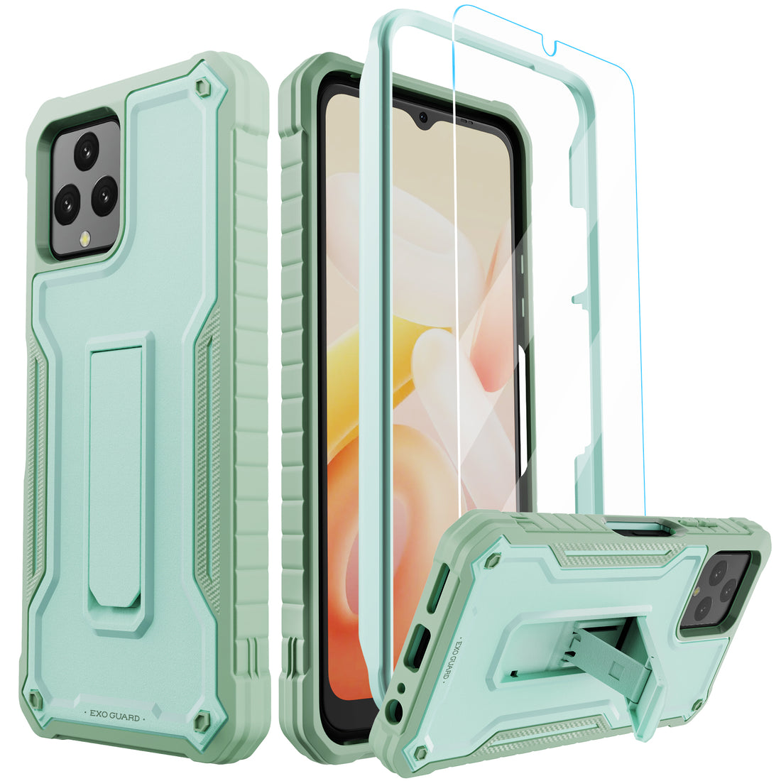 ExoGuard for T-Mobile REVVL 6 5G Case, Rubber Shockproof Full-Body Cover Case Come with a Tempered Glass Screen Protector, Built-in Kickstand