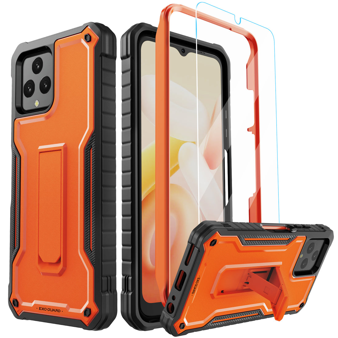 ExoGuard for T-Mobile REVVL 6 5G Case, Rubber Shockproof Full-Body Cover Case Come with a Tempered Glass Screen Protector, Built-in Kickstand