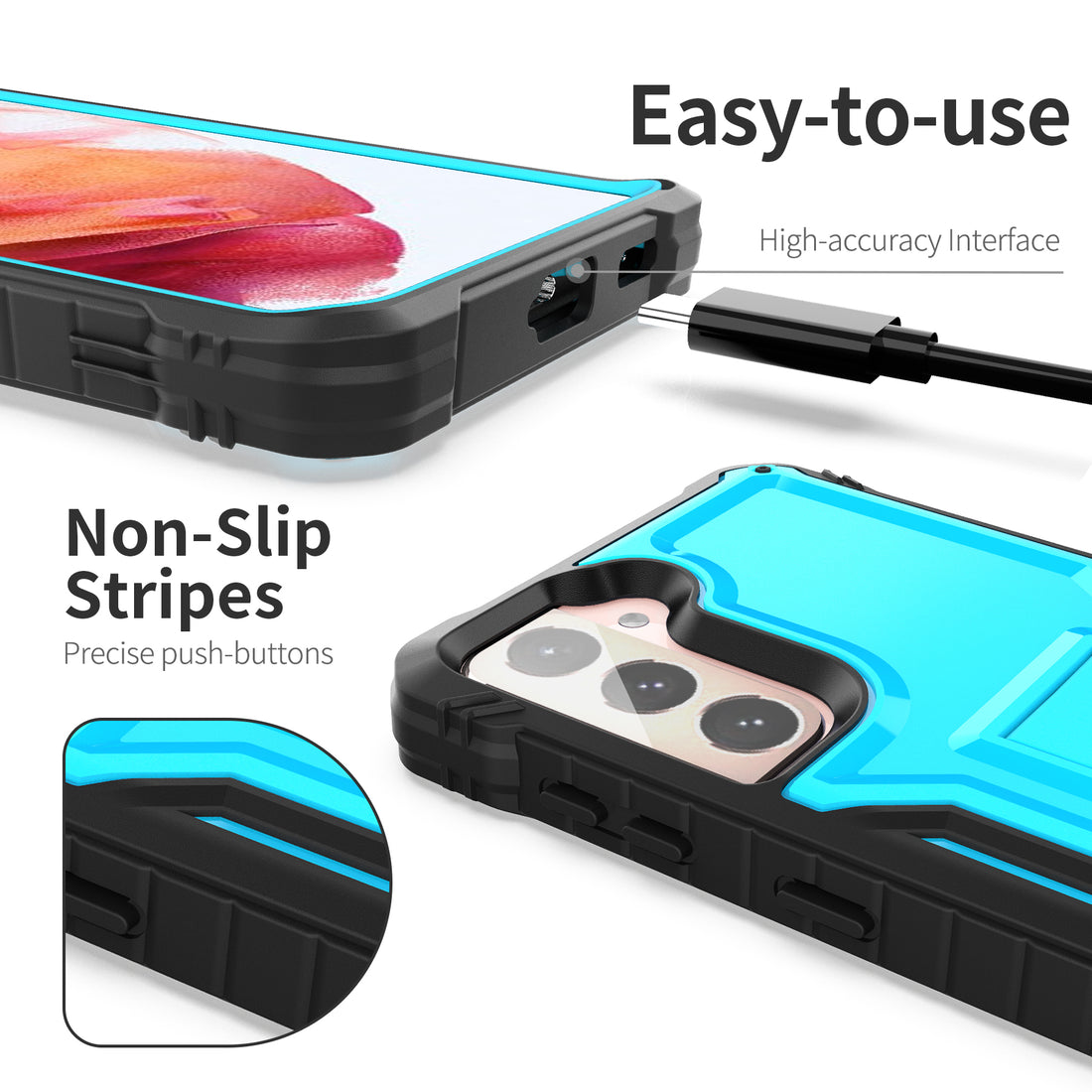 ExoGuard Samsung Galaxy S21 Series Case, Rubber Shockproof Full Body Cover Case Built-in Kickstand for Samsung S21 / Samsung S21 FE / Samsung S21 Plus / Samsung S21 Ultra