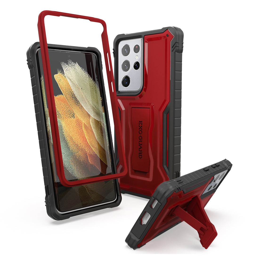ExoGuard Samsung Galaxy S21 Series Case, Rubber Shockproof Full Body Cover Case Built-in Kickstand for Samsung S21 / Samsung S21 FE / Samsung S21 Plus / Samsung S21 Ultra