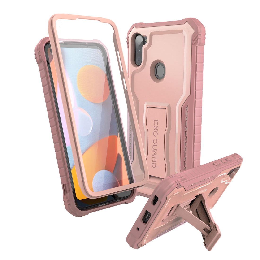 ExoGuard for Samsung Galaxy A11 Case, Rubber Shockproof Full-Body Cover Case Built-in Screen Protector and Kickstand Compatible with Samsung A11 Phone