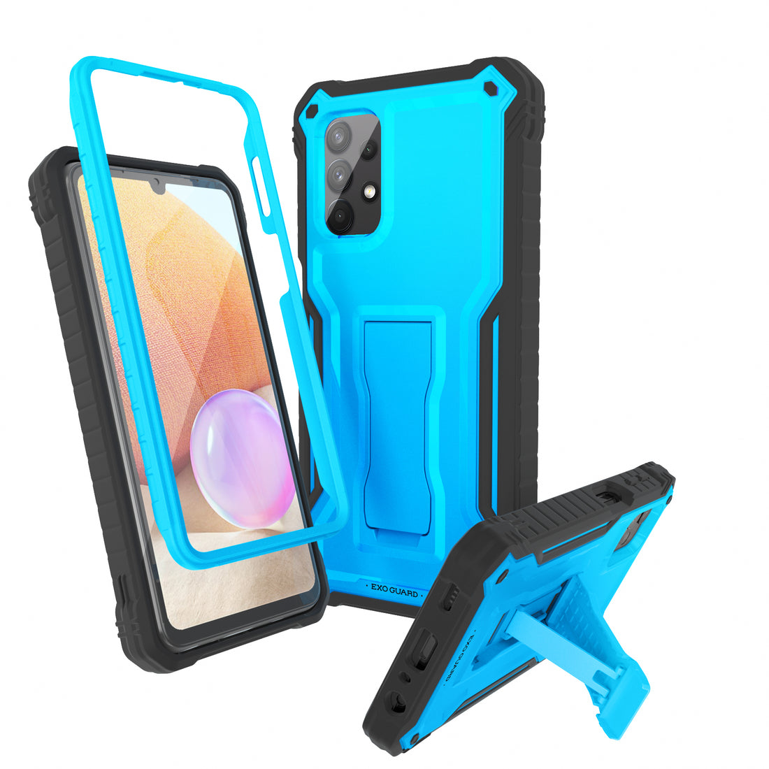 ExoGuard Samsung Galaxy A32 5G Case, Rubber Shockproof Full-Body Cover Case Built-in Screen Protector and Kickstand Compatible with Samsung A32 5G Phone