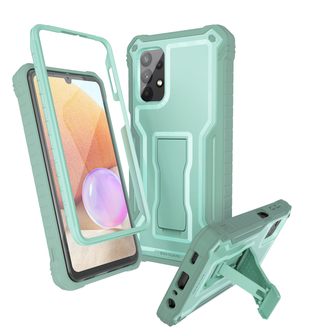 ExoGuard Samsung Galaxy A32 5G Case, Rubber Shockproof Full-Body Cover Case Built-in Screen Protector and Kickstand Compatible with Samsung A32 5G Phone