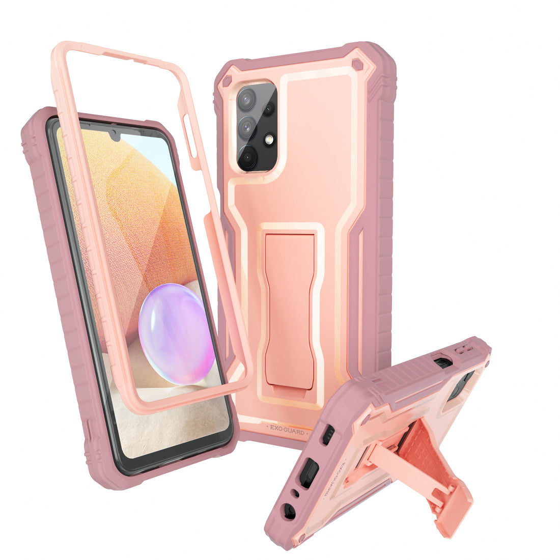 ExoGuard Samsung Galaxy A32 5G Case, Rubber Shockproof Full-Body Cover Case Built-in Screen Protector and Kickstand Compatible with Samsung A32 5G Phone