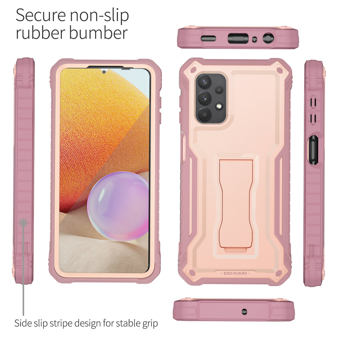 ExoGuard Samsung Galaxy A32 5G Case, Rubber Shockproof Full-Body Cover Case Built-in Screen Protector and Kickstand Compatible with Samsung A32 5G Phone