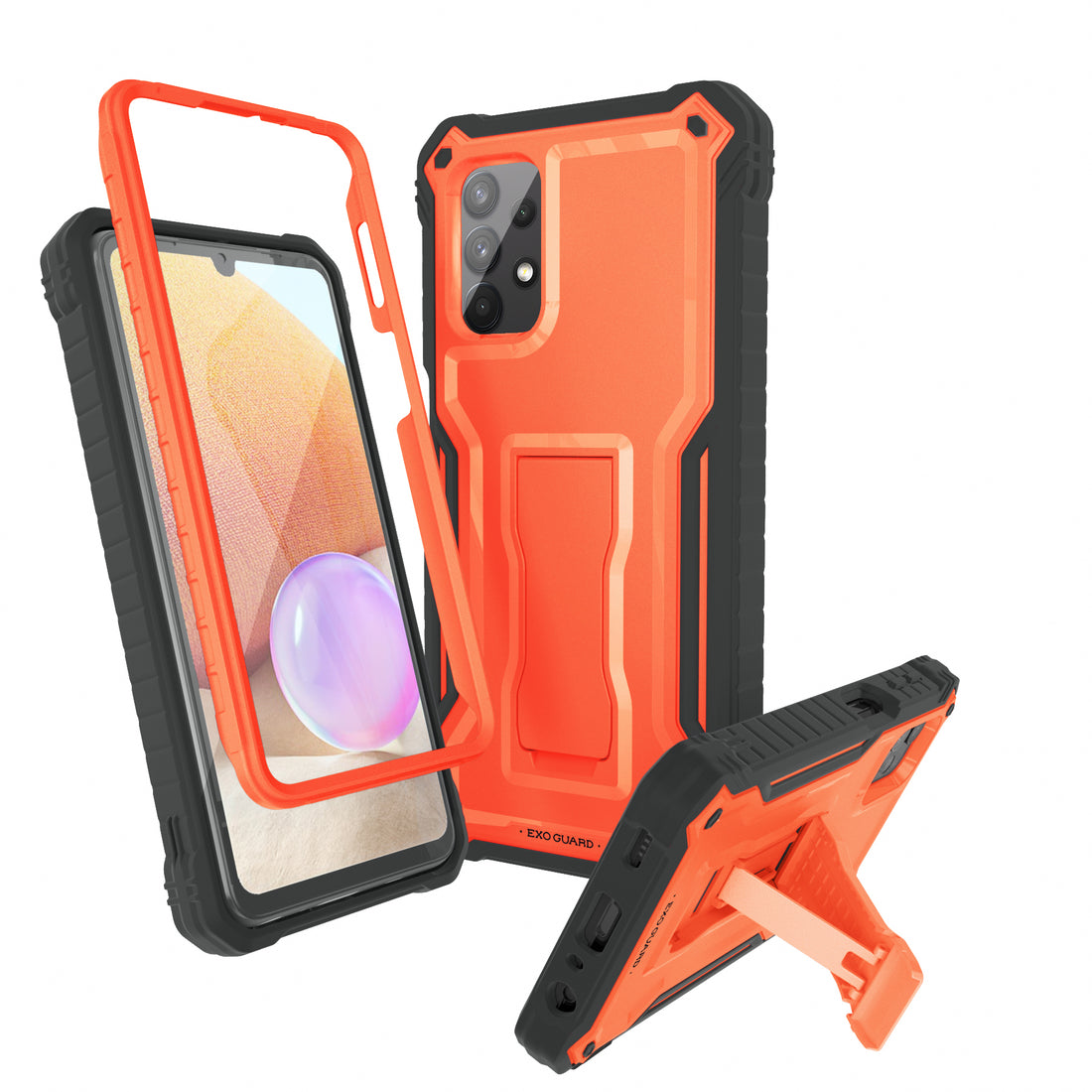 ExoGuard Samsung Galaxy A32 5G Case, Rubber Shockproof Full-Body Cover Case Built-in Screen Protector and Kickstand Compatible with Samsung A32 5G Phone