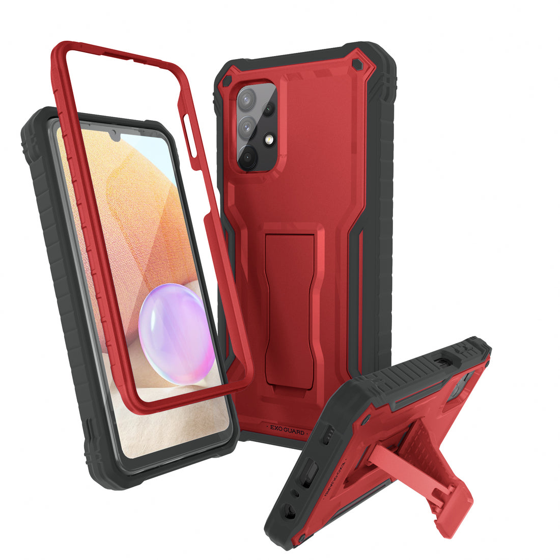 ExoGuard Samsung Galaxy A32 5G Case, Rubber Shockproof Full-Body Cover Case Built-in Screen Protector and Kickstand Compatible with Samsung A32 5G Phone
